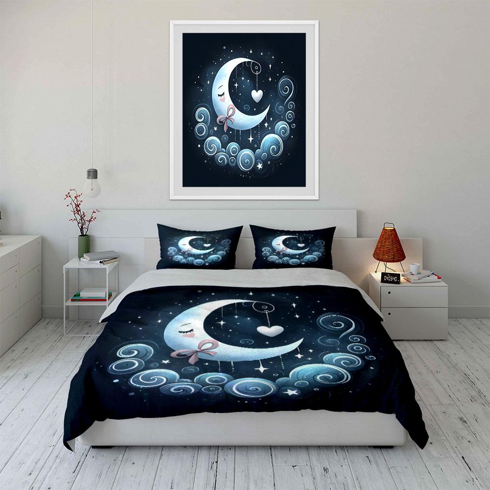 Moon Starry Night Decor Set Soft Comfortable Duvet Cover Bedding Set Included 1*Duvet Cover & 2*Pillowcases, Gift