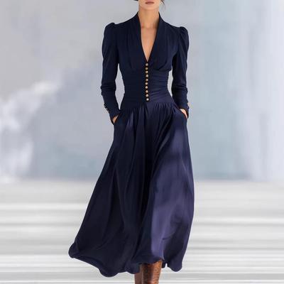 Elegantes taillierendes V-Ausschnitt-Kleid mit Puffärmeln für Damen