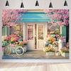 2D Cute Flower Shop Backdrop, Spring Bicycle Photo Studio Background