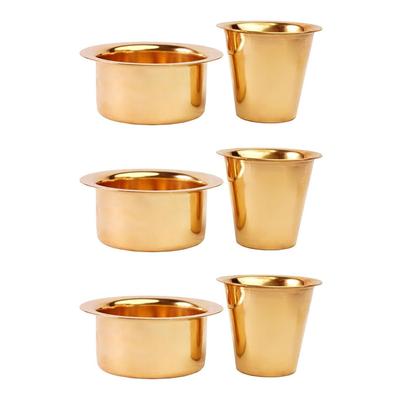 Brass Coffee Cup Dawara/Dabara & Tumbler for Serving Filter Coffee/Tea/Traditional Kumbakonam Dabara Plain - 150ml (Set of 3)