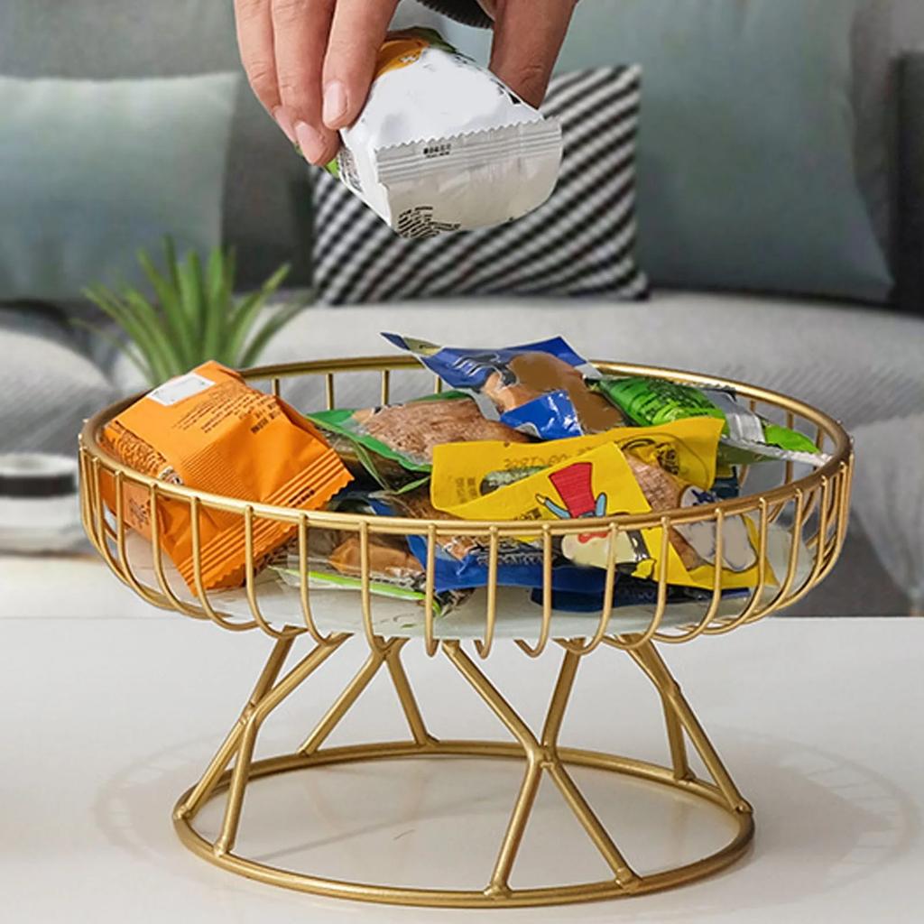 Metal Fruit Bowl Metal Fruit Bowl Stand Round Fruit Basket Large Capacity Hollow Metal Bowl Stand for Dessert Snacks Bread