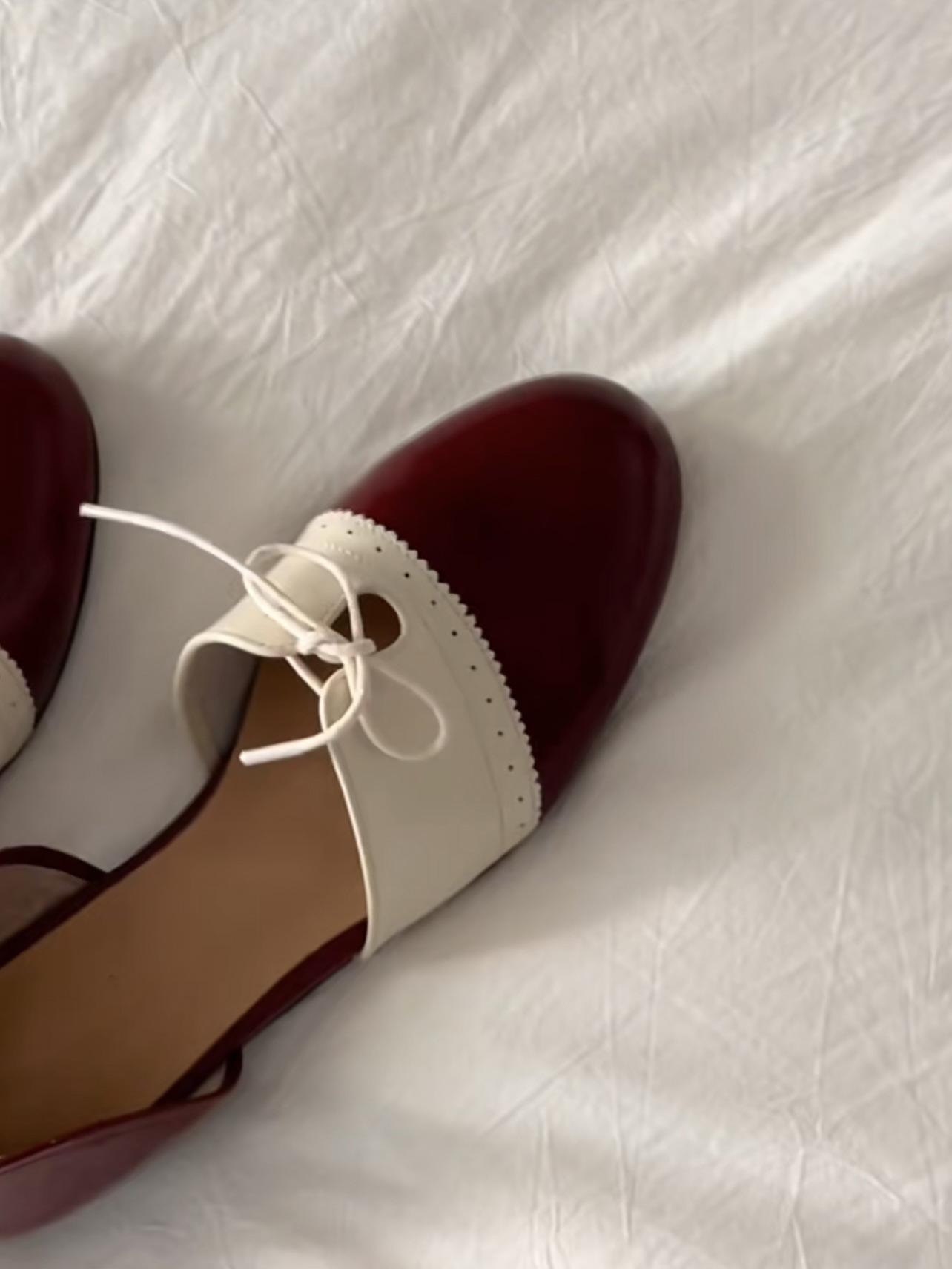 

Женские летние туфли Мэри Джейн в стиле ретро 2025 года, японские, с низким вырезом, на шнуровке, на массивном каблуке, из кожи 40 бордовый