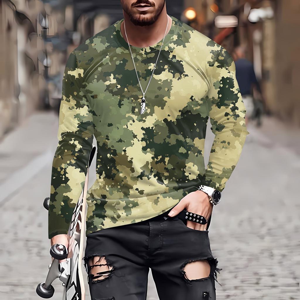 Men's T Shirt O-Neck Clothing Apparel Outdoor Long Sleeve Print Fashion Designer Vintage