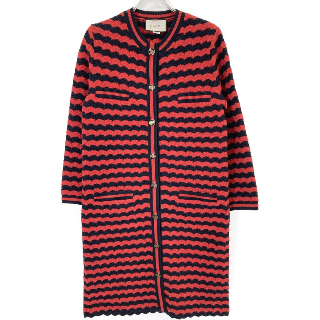 GUCCI Red 501827 Cotton x Wool Long Cardigan tops S Red x navyUsed