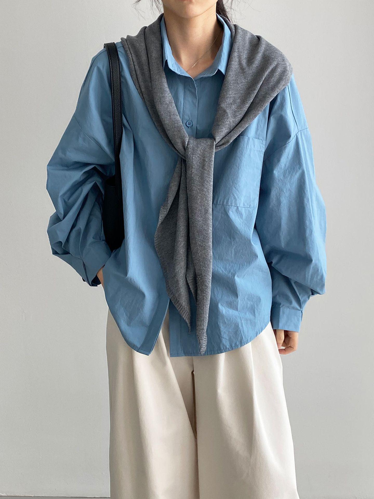 

Art Student Design: Women’s Korean-Style Lantern Sleeve Shirt, Solid Color, Casual Temperament, #2633 One Size