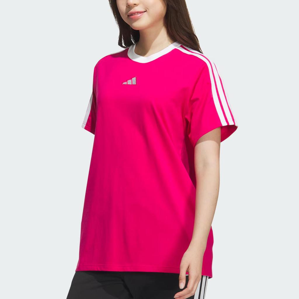 adidas Women's Essentials Loose Fit Cotton Short Sleeve T-Shirt Bright Pink KC5440