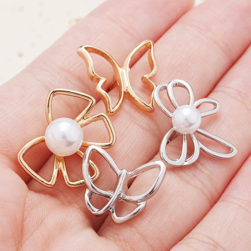 1pcs Cute Mini Brooch Pins Butterfly Flower Pearl Neckline Brooches Shirt Collar Lapel Pin Buckle Fixed Invisible Brooch Jewelry