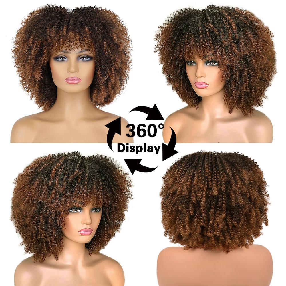 MISSQUEEN Synthetic Short Curly Bob Hair Extension Large Fluffy Bangs Natural Soft Looking For Women Daily Party Wear