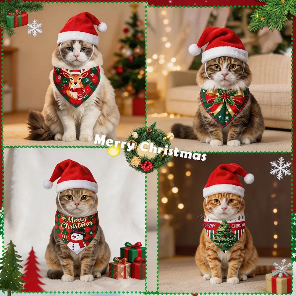 Holiday Dog Scarf Bibs 2Pcs Christmas Plaid Bandanas Puppy Pet Grooming Accessories For Cats Dogs Christmas Gift Supplies