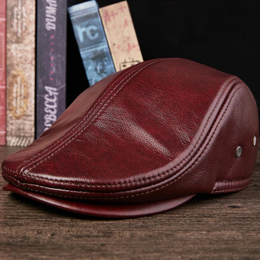 HT4846 Berets High Quality Genuine Leather Cap Men Women Thick Warm Autumn Winter Ivy Flat Cap Male Plus Size Earflap Beret Cap