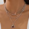 Multi-layer Necklace, Love Hollow Inlaid with Ruby Temperament, High-end Autumn and Winter Layered Sweater Chain, Hot Sale