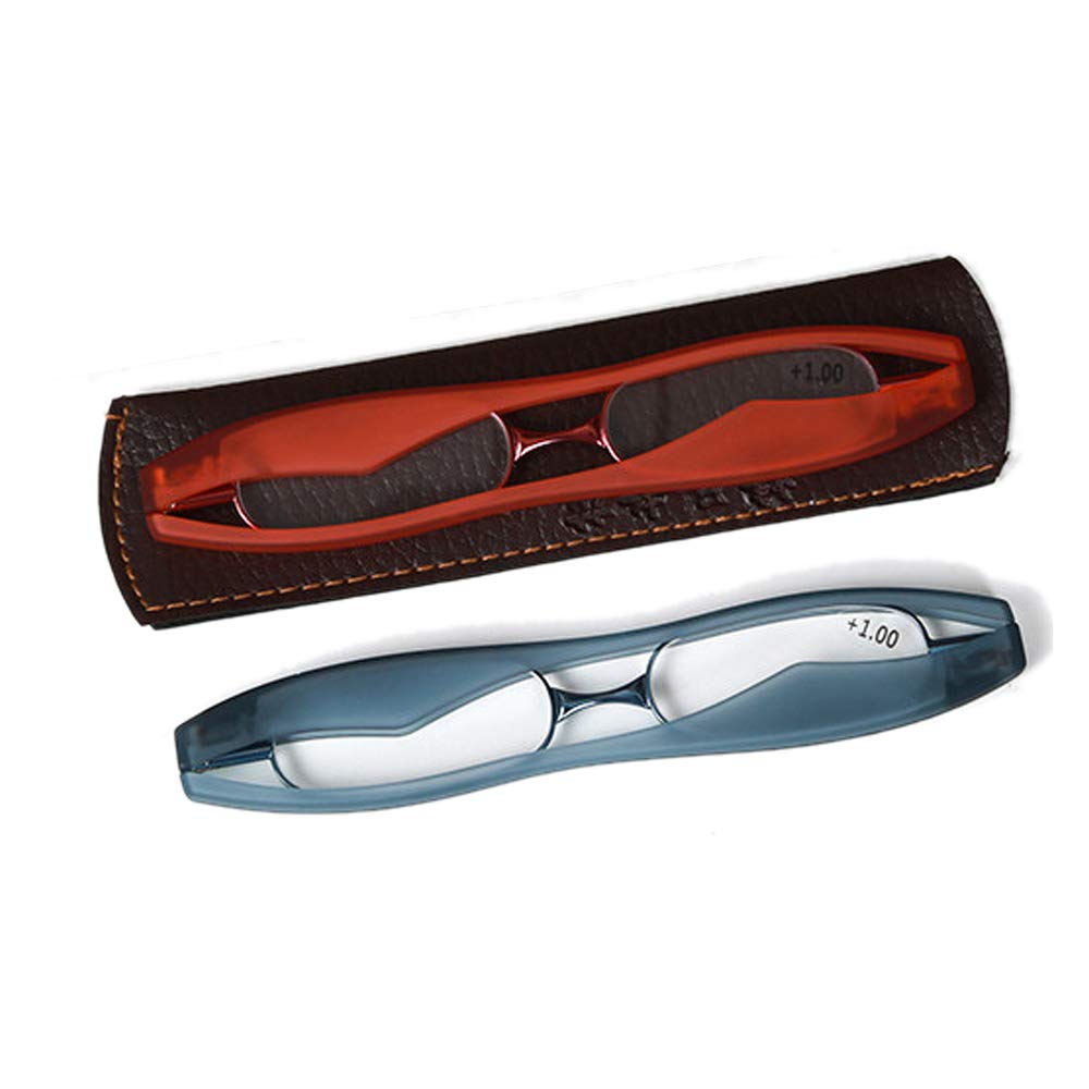 Qi Song Rotating Folding Reading Stylish Portable Pocket Senior with Dedicated Leather Pouch Cleaning Qs1012 [Qi Song] 360-Degree Glasses, Glasses, &