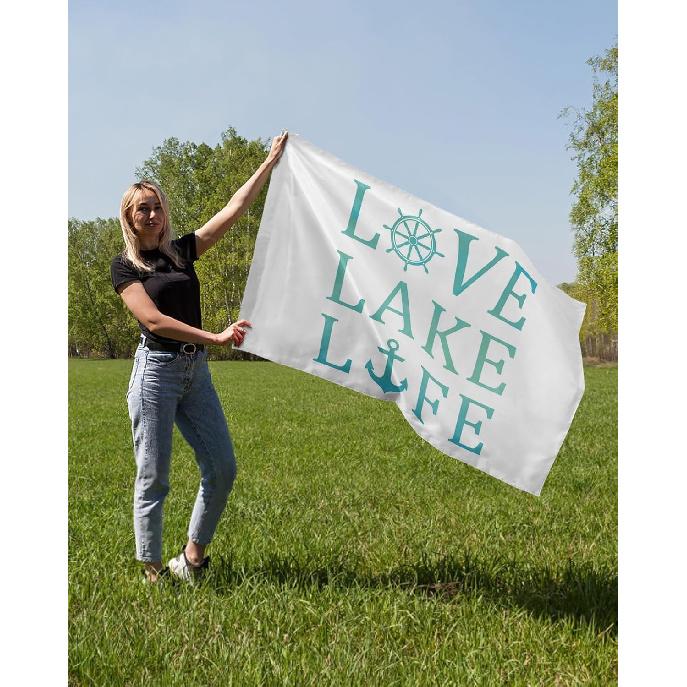 Love, Lake, Life Summer Ocean Nautical Elements Flags for Outside 3x5 Ft, Outdoor Flags & Banners Double Sided Large Yard Flag for Home Courtyard