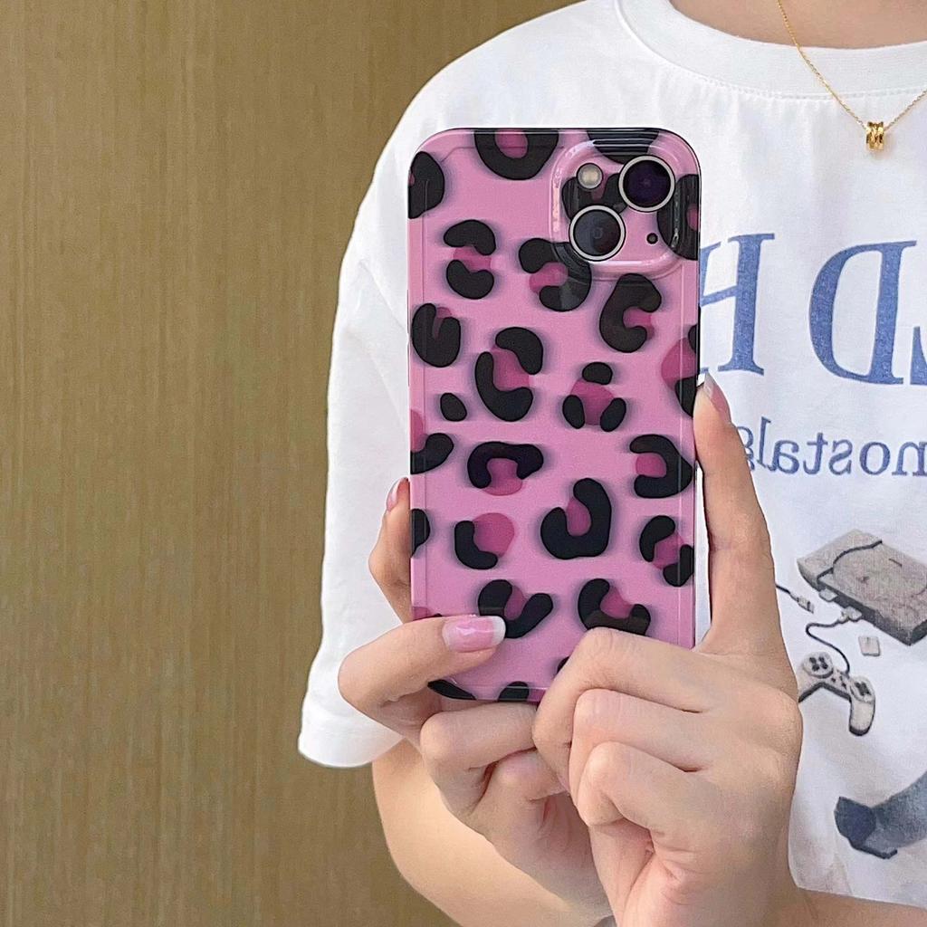 Pink Art Leopard Silicone Soft Imd Ins Phone Case For Iphone 11 12 Pro Max 14 Plus 13 Promax Cartoon Shockproof Back Shell Capa