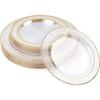 Plastic Plates - Matana - 40 Rigid Plates - Gold Rim - 2 Sizes - Eco-friendly