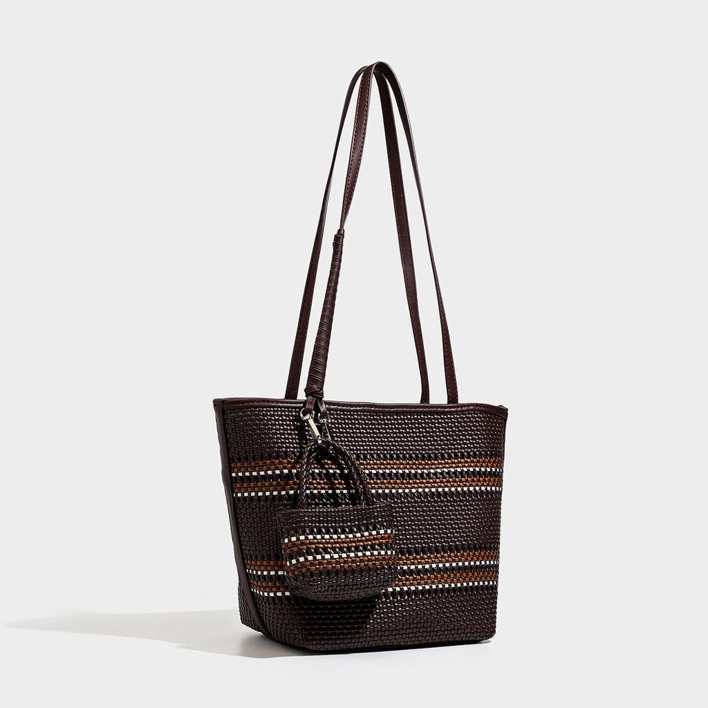 Large Capacity Woven Bag for Women's Commuting, Versatile Shoulder Bag, Trendy Hand-held Tote, Special Vegetable Basket, Woven Bag