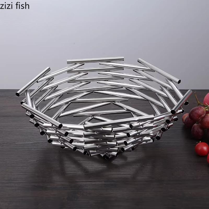 Kitchen Stainless Steel Fruit Basket Fruit Plate Washing Basket Colander Storage Baskets Snack Bowl Candy Dish Tableware