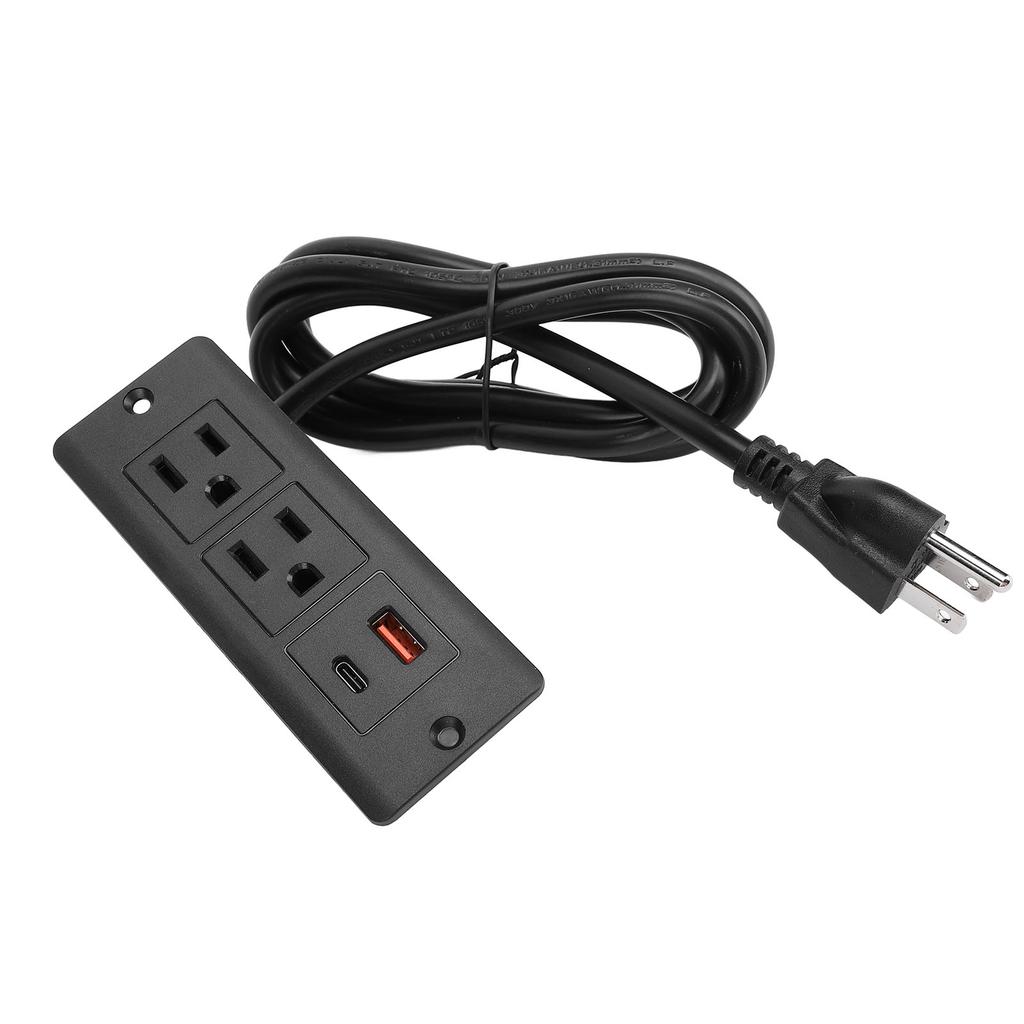 Recessed Power Strip 2 Outlets 1 USB C 1 USB A Ports Fast Charging Desk Outlet with 1.5m Cord for Furniture 12A
