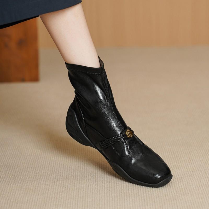 3cm Womens British Style Stretch Ankle Boots Round Toe Platform Slip-On Short Fall Winter