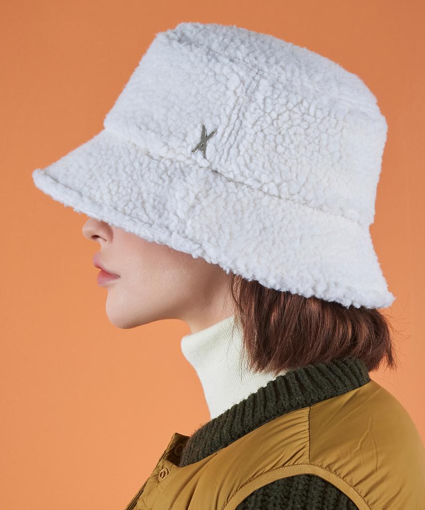 Bajal Studded Logo Fleece Bucket Hat White