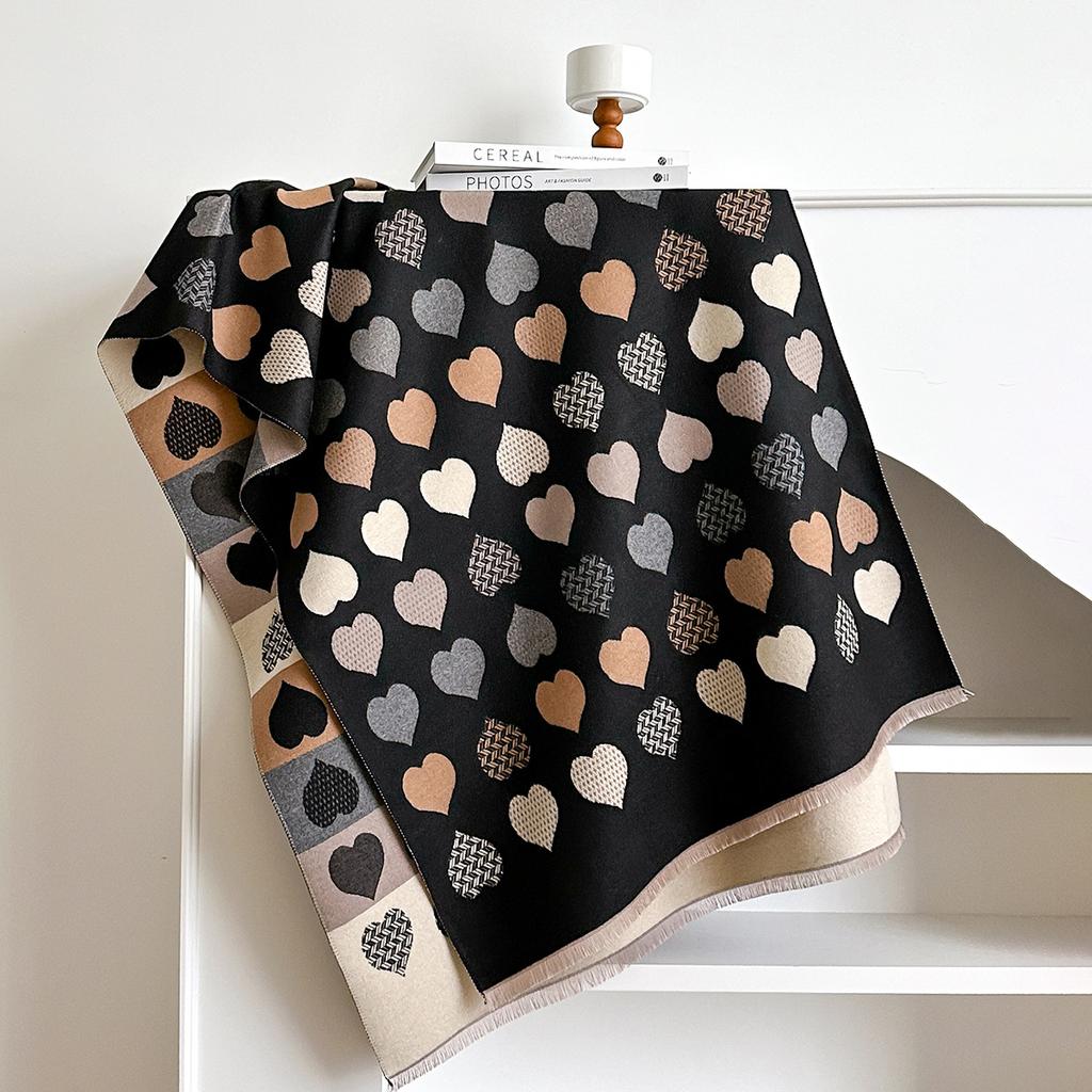 Scarf women's imitation cashmere double-sided warm shawl multi-colored love scarf high-end sense fashion versatile