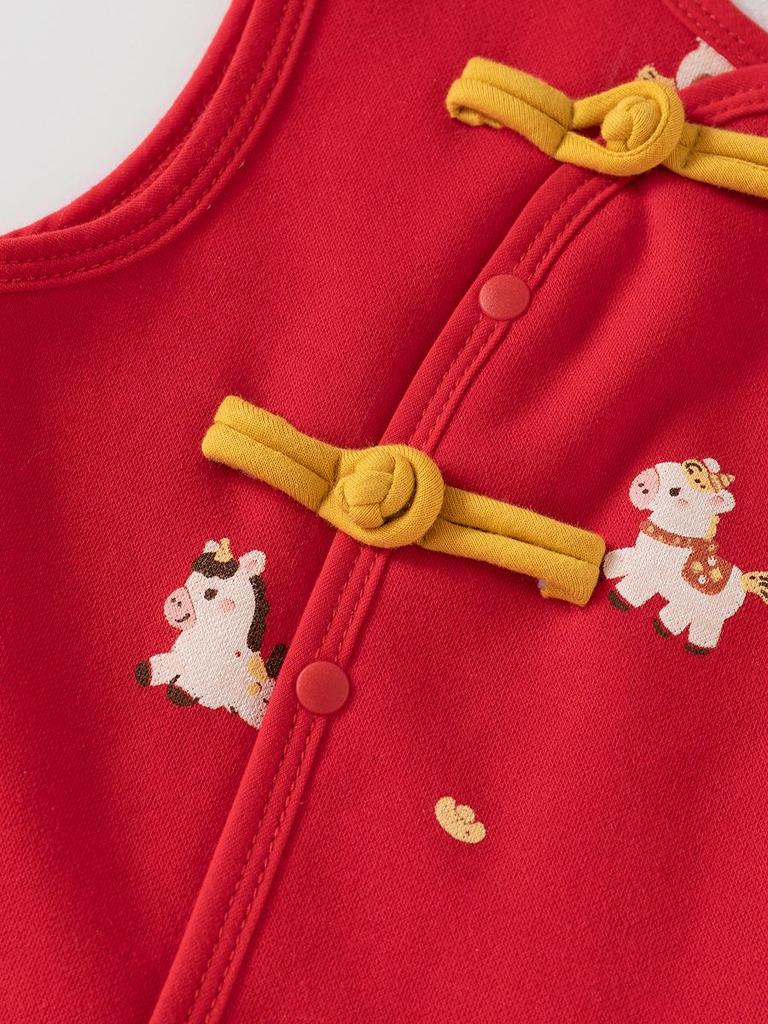 Girls' Red Festive New Year Sleeveless Vest - Spring/Autumn Infant Cape Jacket