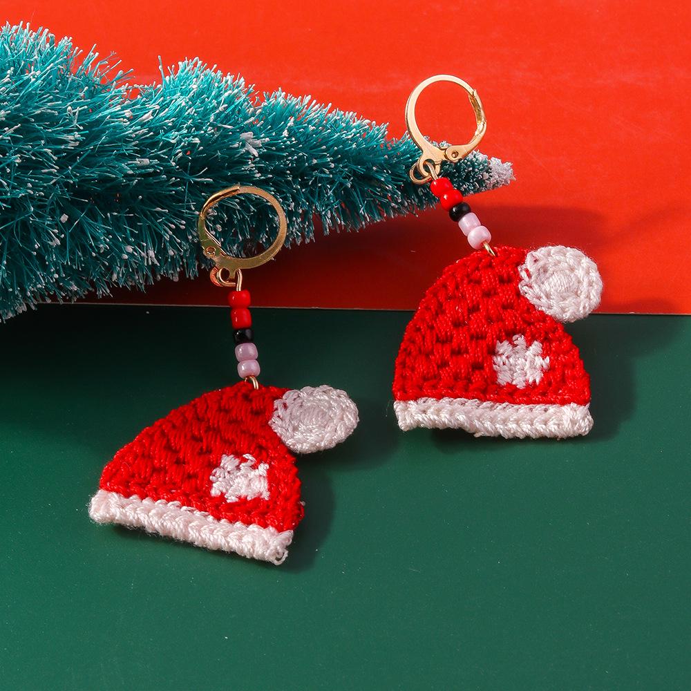 

European American Knitted Christmas Tree Earrings: Cute, Creative Design Studs