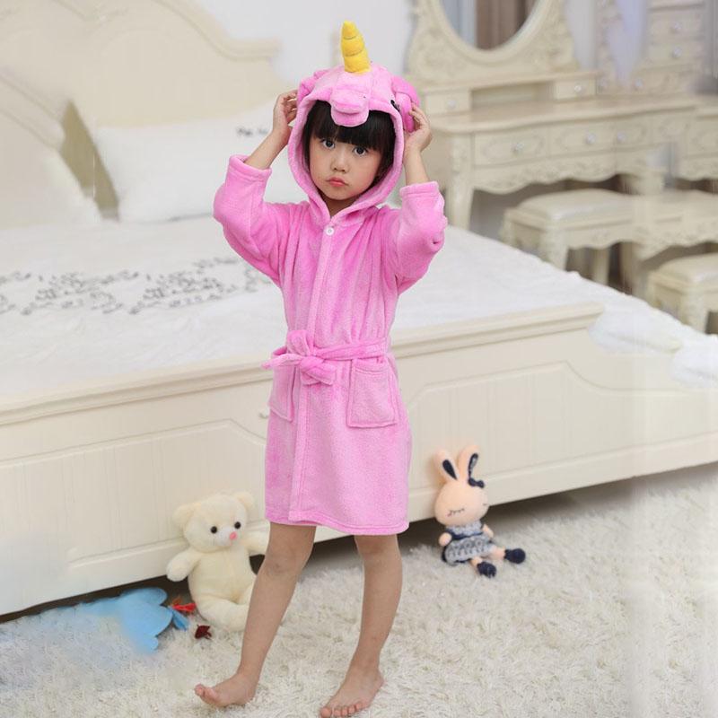 Unicorn Kids Unisex Bathrobe Girls Boys Hooded Pajamas Sleepwear Nightwear