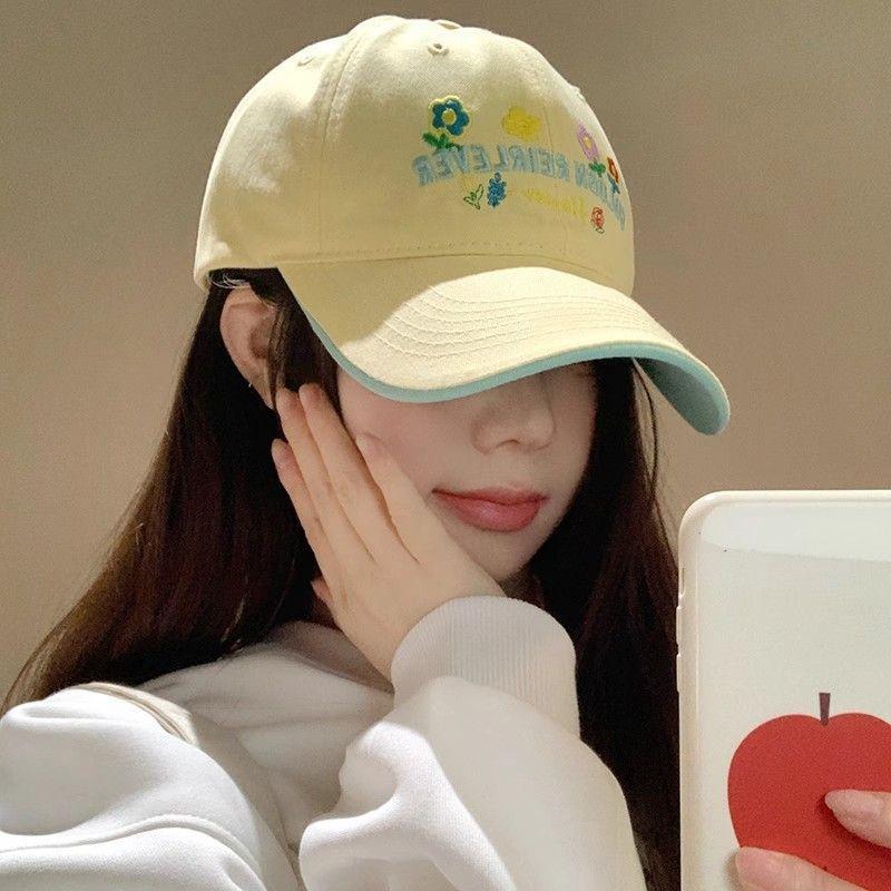 Women Embroidery Flowers Baseball Cap Sweet Cotton Outdoor Visors Peaked Hat Korean Letter Solid Color Hip Hop Dad Hats
