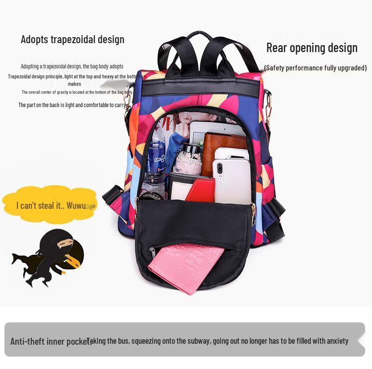 Women's Anti-Theft Printed Oxford Travel Backpack