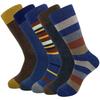 5 Pairs Mens Dress Socks Stripe Plus Size, High Quality Combed Cotton Crew Socks, Business Cool Breathable Casual Socks for Men