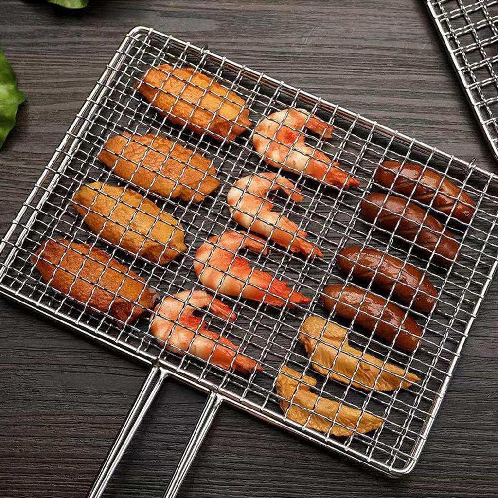 Fish Grilling Basket Flexible Non stick Fish Barbecue Net Clip with Handle Camping BBQ Tool Portable Burger Mesh