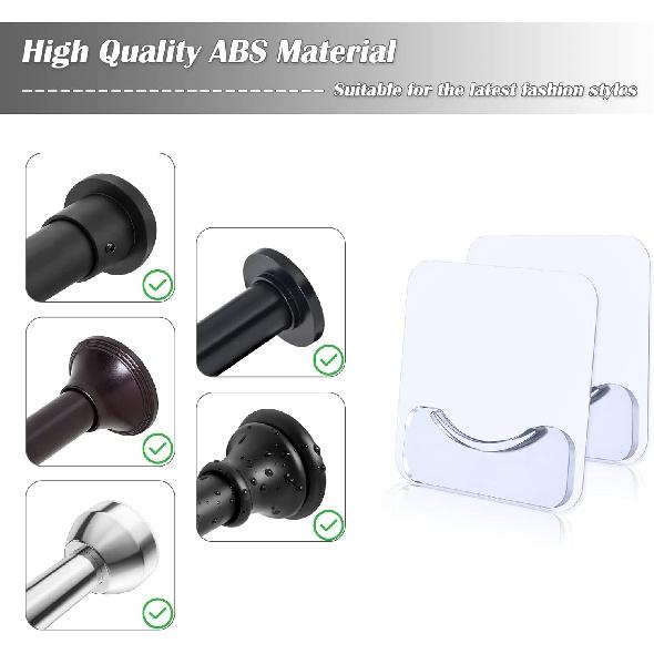 Adhesive Shower Curtain Rod Holder, 4 Pcs Tension Rod Holders, No Drilling | Invisible Rod Retainer, Transparent Wall Mount Holder for Shower Curtain