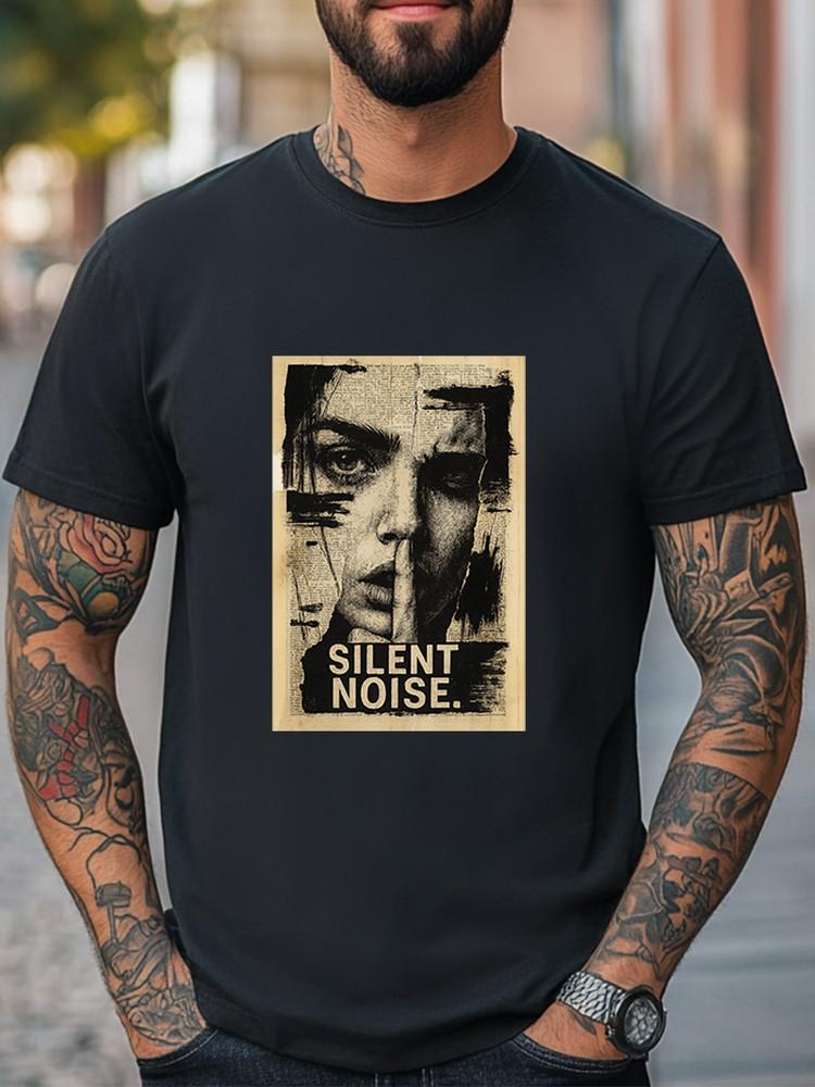 

Silent Noise T-Shirt Grunge Collage Art Tee Vintage Newspaper Print Unisex Tee Unisex T-Shirt S