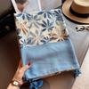 Cotton Linen Long Scarf Lightweight Floral Patterned Shawl Sun Protection Wrap Tassel Edges Soft Breathable Fabric for Outdoor Use