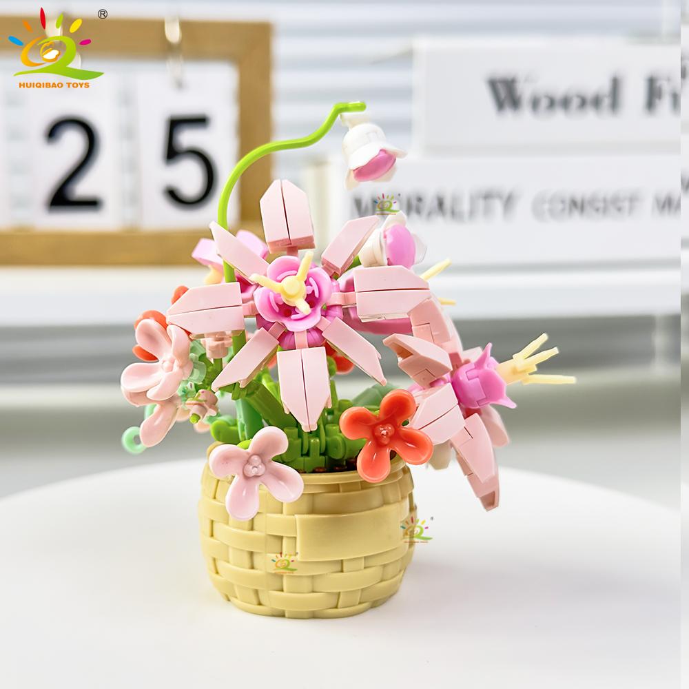 HUIQIBAO Model Floare Eternă Buchet Plantă la Ghiveci Micro Blocuri de Construcție MOC DIY Decor Birou Acasă Jucărie Cărămidă Pentru Copii