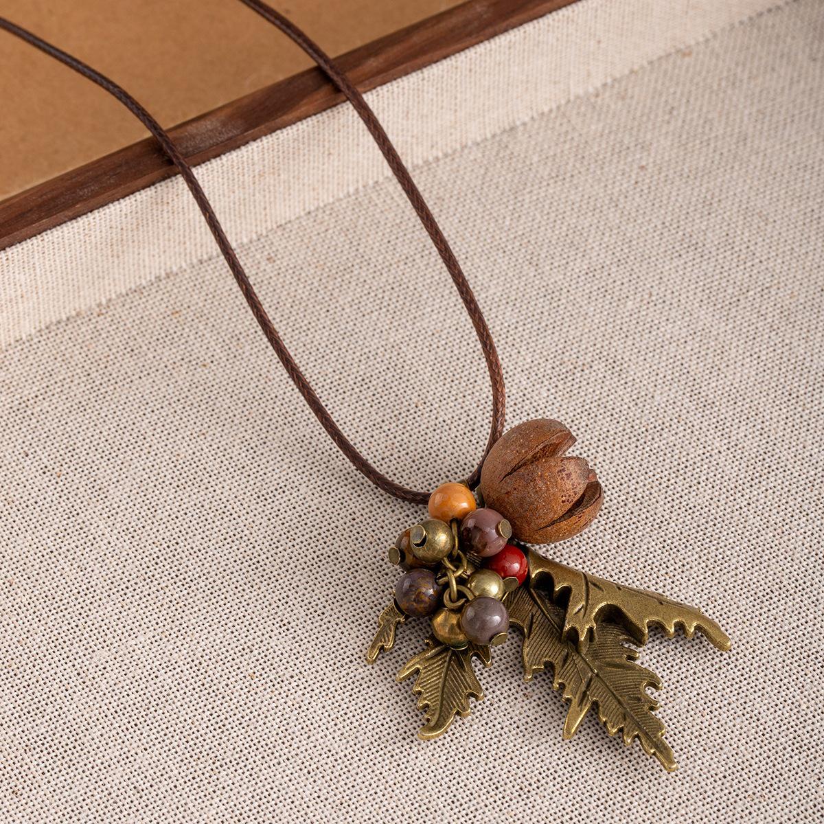 Natural Hazelnut Leaf Long Necklace - Classic, Versatile, Simple Design for Couples
