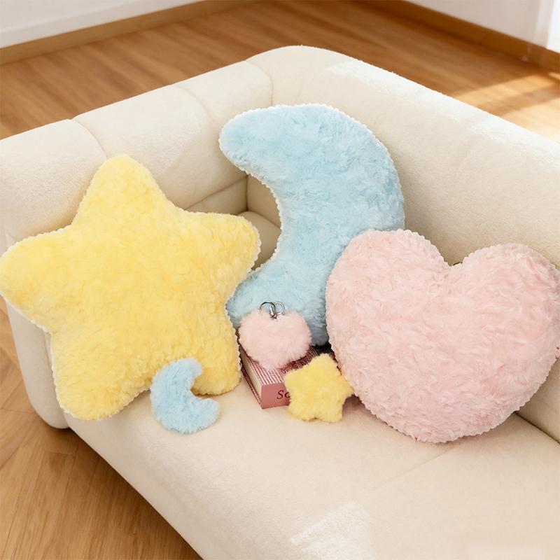 Colorful Sky Pillow Stuffed Moon Star Heart Plush Cushion Sofa Chair Back Support Plushie Decoration Gift