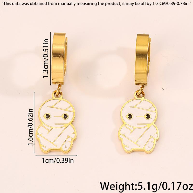 Titanium and Steel Earrings - Halloween Style Earrings - Pumpkin Head Witch-style Vintage Earrings