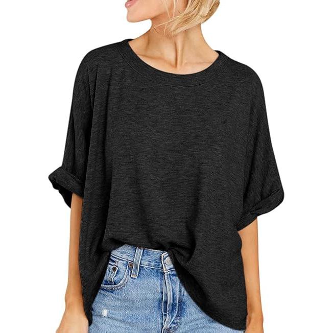

Meiyi plus size top European and American crew neck women s T-shirt bottoming shirt women s premium pullover short sleeve XS чёрный