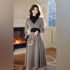 Women's Gray Knitted Turtleneck Sweater Dress - Elegant Winter 2024 Long Skirt