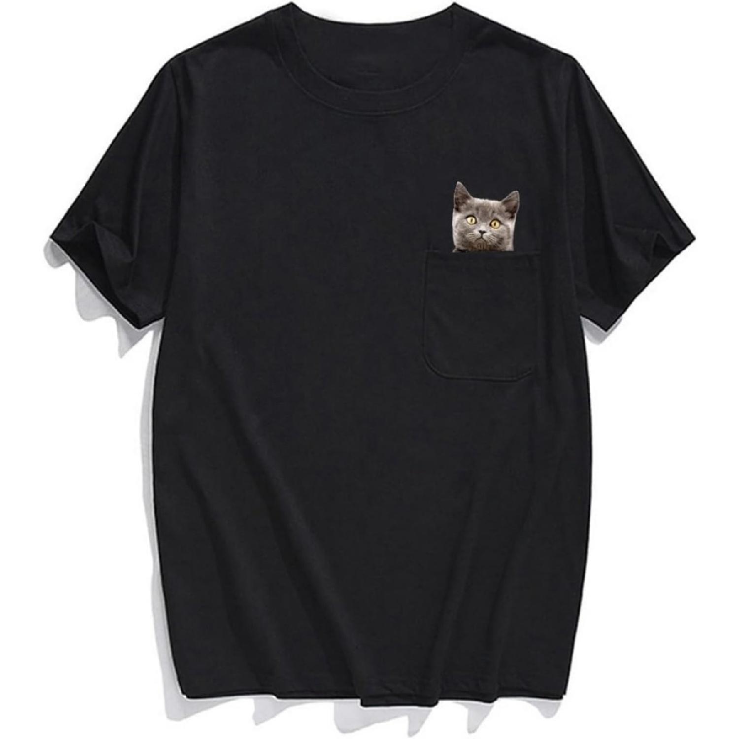 Hidden Middle Finger Signed Funny Cat Printed T-Shirt, Cat Middle Finger Pocket Funny Cat T-Shirt for Cats Lover S разноцветный