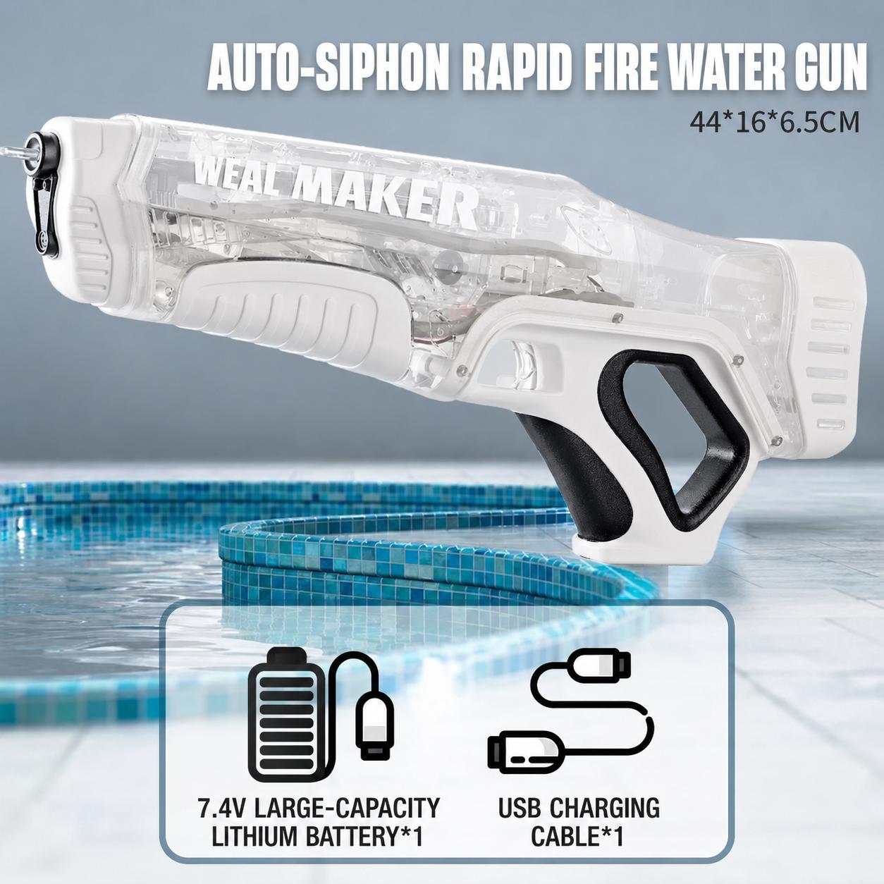 Summer Large Electric Rapid-fire Water Gun Automatic Water Suction Spray High Pressure Large Capacity Water Play Toy белый