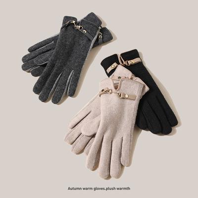 Wool Gloves for Women Cycling Electric Bike In Winter Cute Touch Screen Outdoor Cold Protection Plus Velvet Warm Japanese
