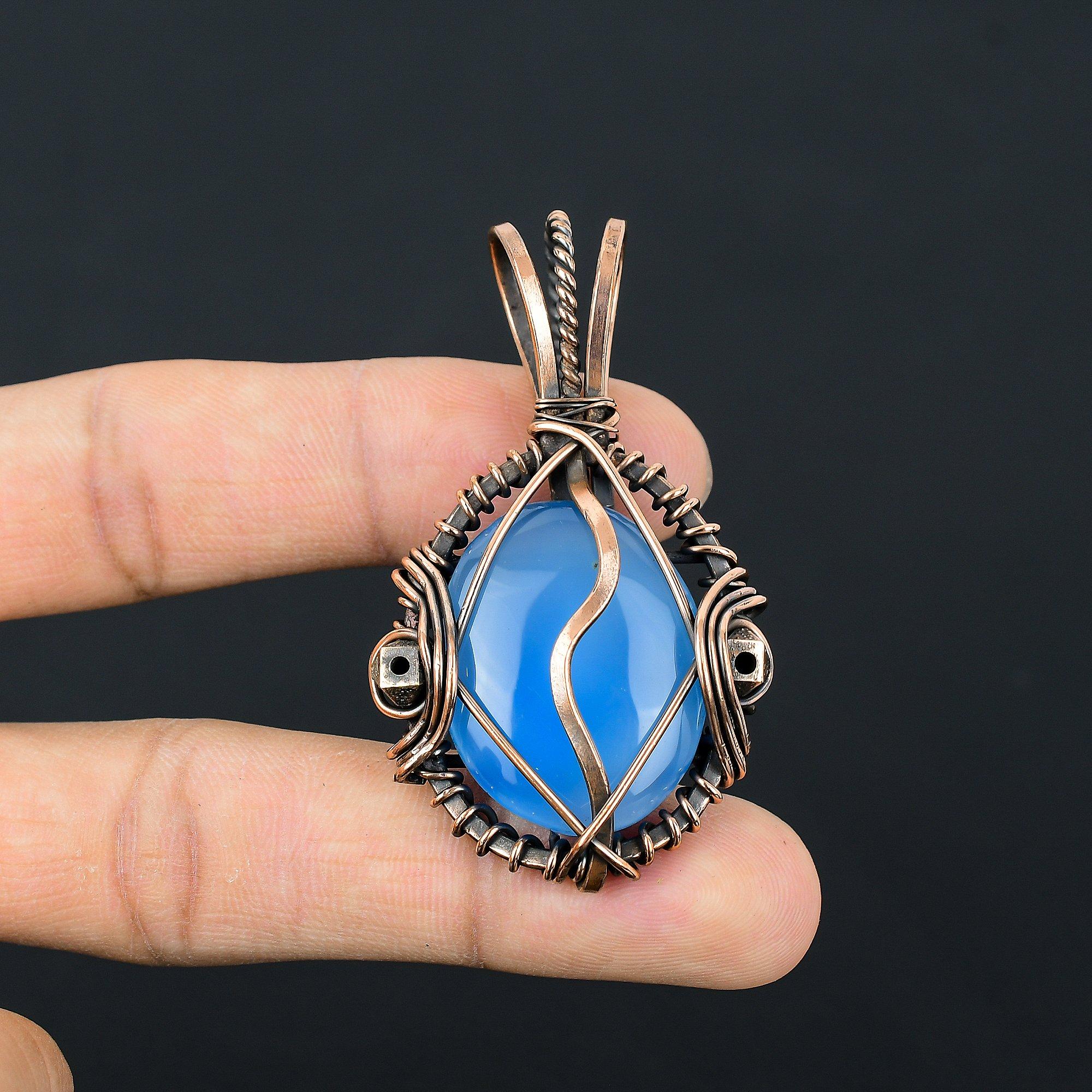 

Подвеска из халцедона, обернутая медной проволокой 999 пробы, Ювелирное изделие с подвеской из драгоценного камня ручной работы, Подарки для жены, Совершенно новая подвеска 2.55 Inches