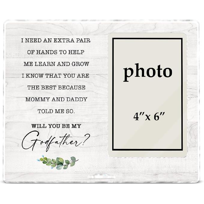 Will You Be My Godfather Picture Frame, Godfather Proposal Gift, Christening Gifts for Godparents, Baptism Photo Frame for 4 x 6 Inch Photo
