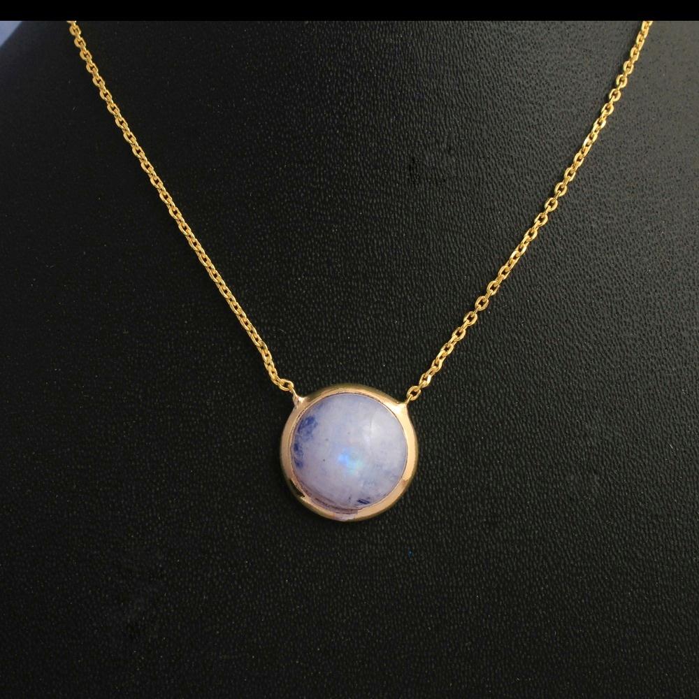 Moonstone June Colier cu piatră de naștere, placat cu aur galben, 100% argint 925, bijuterii lucrate manual