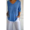 Women V Neck 3/4 Sleeve Loose Knit Top Solid Color Casual Lightweight Pullover Blouse