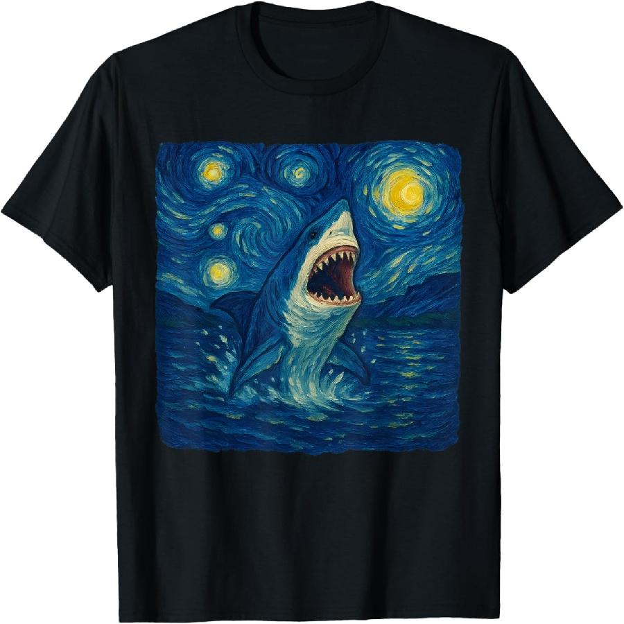 

Van Gogh’s Starry Night Great White Shark T-Shirt XXXXXL чорний