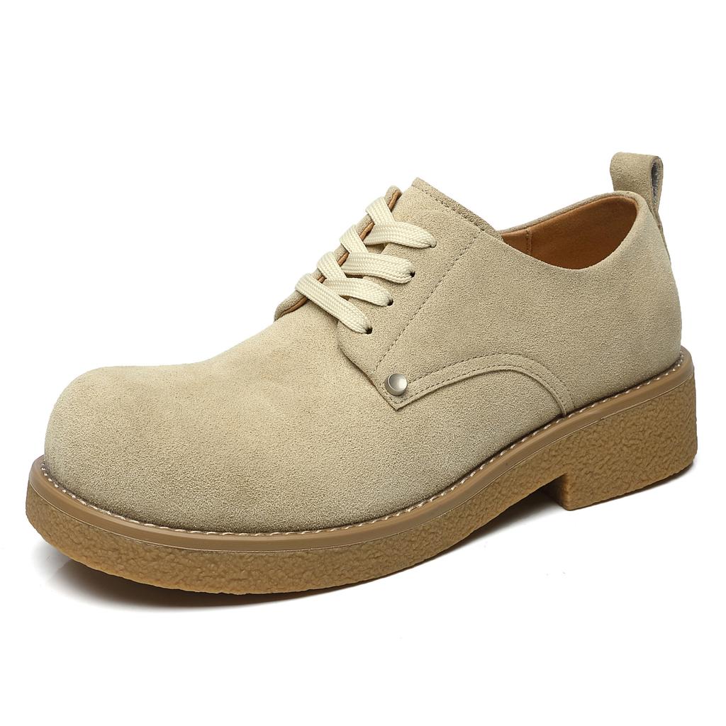 Derby Shoes 2025 New Low-top Cattle Cashmere Men's Retro Tooling Shoes with High Platform and Summer Breathable Fur Shoes
